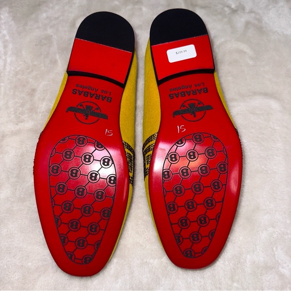 Barabas Yellow Velvet Greek Key Pattern Leather Lined Slip On Dress Shoe Size 8 - Picture 5 of 8